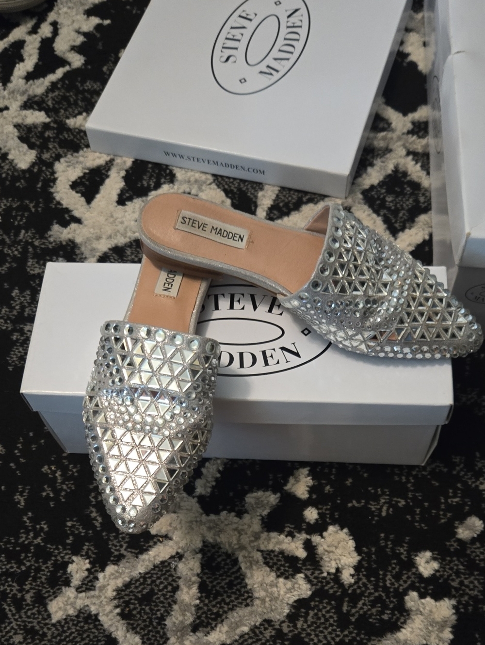Steve Madden Silver Rhinestone Lattice Pointed Mule